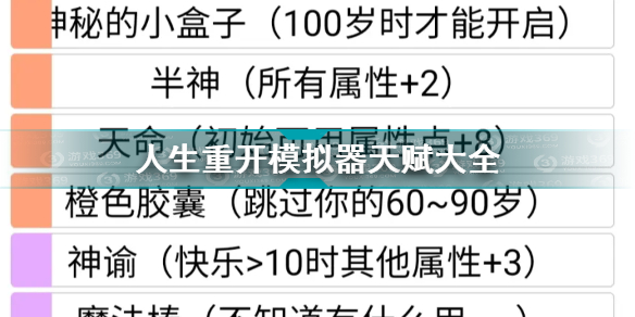 人生重开模拟器天赋大全 人生重开模拟器天赋效果汇总